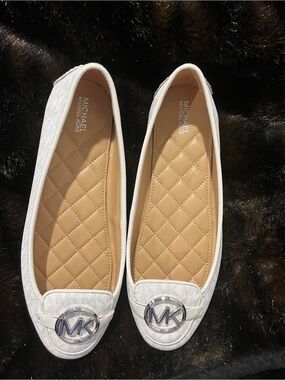 Michael Kors White Quilted MK Logo Loafers